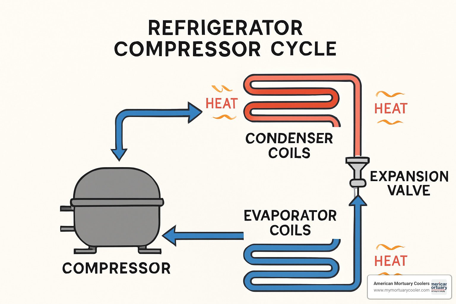 The Ultimate Guide to the Refrigerator Compressor Cycle and How It Works - American Mortuary Coolers & Equipments The Ultimate Guide to the Refrigerator Compressor Cycle and How It Works - American Mortuary Coolers & Equipments